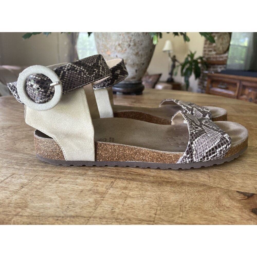 GEOX Respira Snake Print Suede Sandals Size 39 Leather Cork Sole Italy Patent